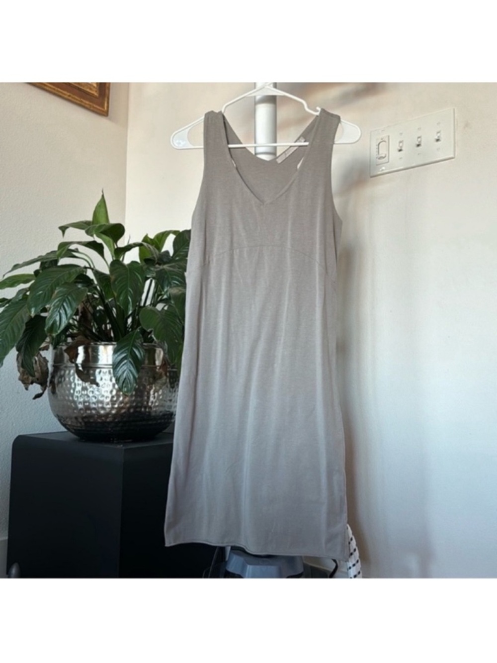Yaya Women Gray Knit Tank Dress Sz M V Neck Solid stretch